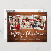 Brush Script Rustic Wood 3 Foto Weihnachtsstern Postkarte (Vorne/Hinten)