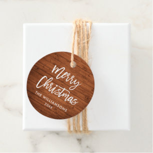 Brush Script Rustic Wood Christmas Star Twine Geschenkanhänger