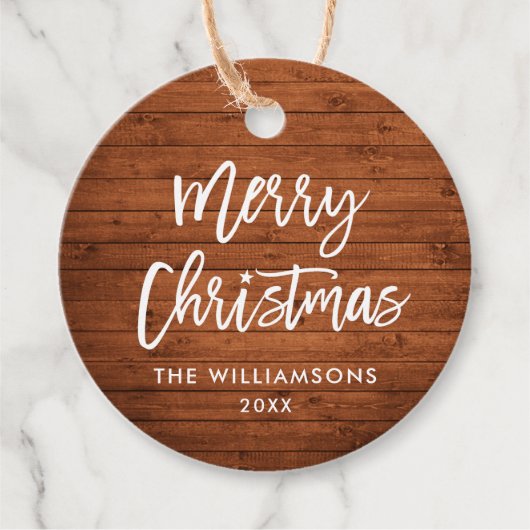 Brush Script Rustic Wood Christmas Star Twine Geschenkanhänger (Vorderseite)