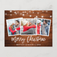 Brush Script Rustic Wood Lights Weihnachten 3 Foto