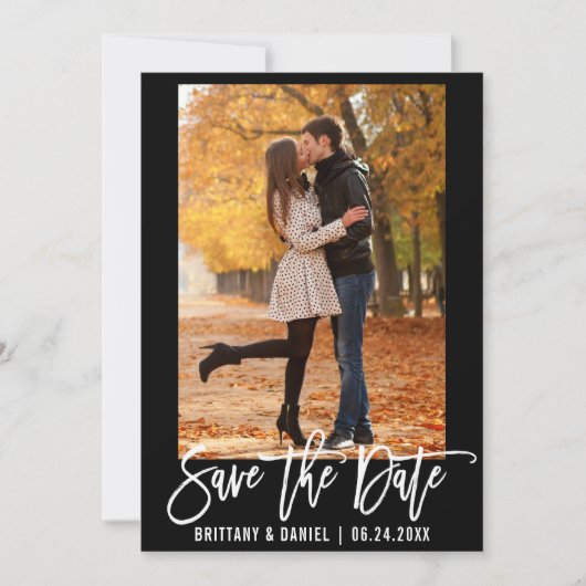 Brush Script Save the Date Foto Verlobung Card B (Vorderseite)