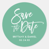 Brush-Script Save the Date Neo Mint Umschlag Aufkl Runder Aufkleber (Vorderseite)