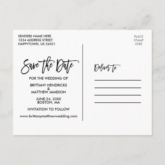 Brush Script Save the Date Wir werden heiraten Postkarte (Rückseite)