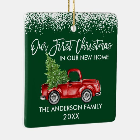 Brush Script Schnee 1. Weihnachtsfeier Zuhause Tru Keramikornament (Rechts)