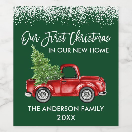 Brush Script Schnee 1. Weihnachtsfeier Zuhause Tru Weinetikett (Einzelnes Label)