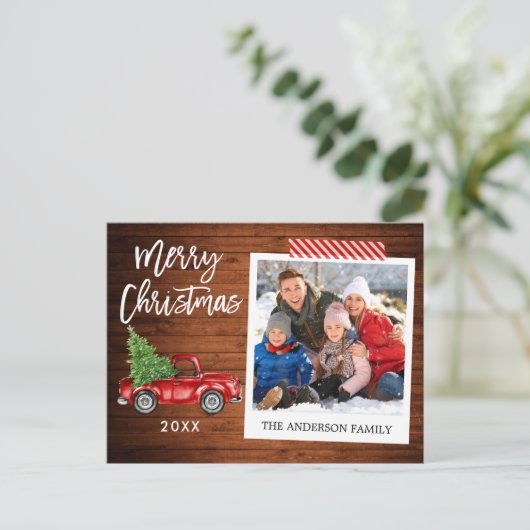 Brush Script Sofortiges Foto Weihnachtsbänder Truc Postkarte (Stehend Vorderseite)