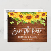 Brush Script Sonnenblumen Blumenholz Save the Date Postkarte (Vorne/Hinten)