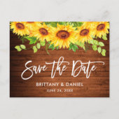 Brush Script Sonnenblumen Blumenholz Save the Date Postkarte (Vorderseite)