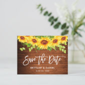 Brush Script Sonnenblumen Blumenholz Save the Date Postkarte (Stehend Vorderseite)