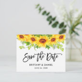 Brush Script Sonnenblumen Save the Date Postkarte (Stehend Vorderseite)