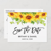 Brush Script Sonnenblumen Save the Date Postkarte (Vorne/Hinten)