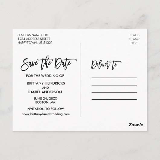 Brush Script Sonnenblumen Save the Date Postkarte (Rückseite)