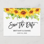 Brush Script Sonnenblumen Save the Date Postkarte (Vorderseite)