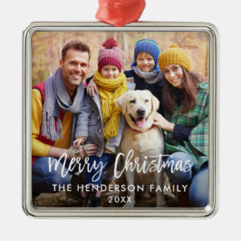 Brush Script Star Family Foto Frohe Weihnachten Sq Ornament Aus Metall