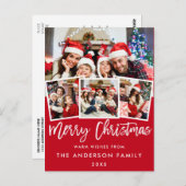 Brush Script Star Frohe Weihnachten 4 Foto Red Postkarte (Vorne/Hinten)