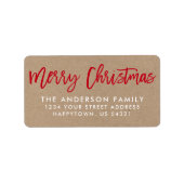 Brush Script Star Frohe Weihnachten Kraft Adressaufkleber (Vorne)