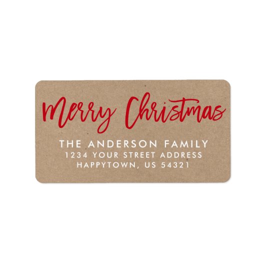 Brush Script Star Frohe Weihnachten Kraft Adressaufkleber (Vorne)