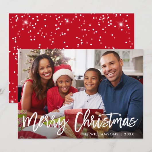 Brush Script Star Frohe Weihnachts Foto Red Card Einladung (Vorne/Hinten)