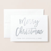 Brush Script Star Frohe Weihnachts-Foto Silver Folienkarte (Vorderseite mit Umschlag)