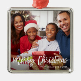 Brush Script Star Frohe Weihnachtsfamilie Foto Ornament Aus Metall