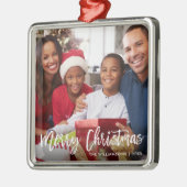 Brush Script Star Frohe Weihnachtsfamilie Foto Ornament Aus Metall (Links)