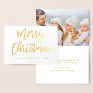 Brush Script Star Frohe Weihnachtszeit Foto Gold Folienkarte