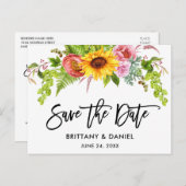 Brush Script Sunflower Boho Floral Save the Date Postkarte (Vorne/Hinten)