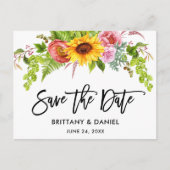 Brush Script Sunflower Boho Floral Save the Date Postkarte (Vorderseite)