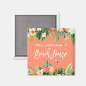 Brush Script Tropical Coral Floral Beach House Magnet (Vorderseite/Rückseite)