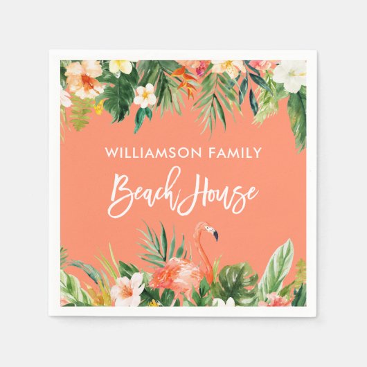 Brush Script Tropical Coral Floral Beach House Serviette (Vorderseite)