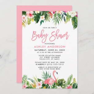 Brush Script Tropical Floral Baby Dusche Einladung