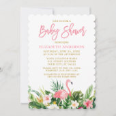 Brush Script Tropical Floral Baby Dusche Gold Einladung (Vorderseite)