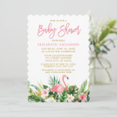 Brush Script Tropical Floral Baby Dusche Gold Einladung (Stehend Vorderseite)