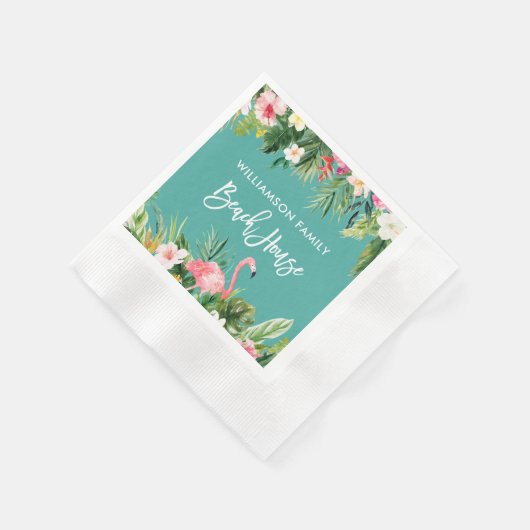 Brush Script Tropical Floral Beach House Cocktail Serviette (Ecke)