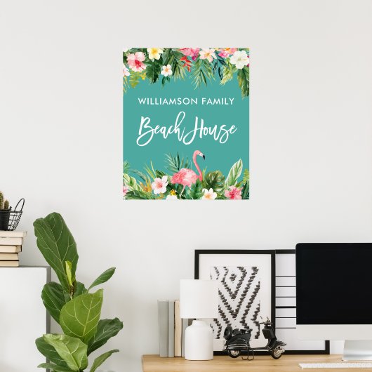 Brush Script Tropical Floral Beach House Poster (Heimbüro)