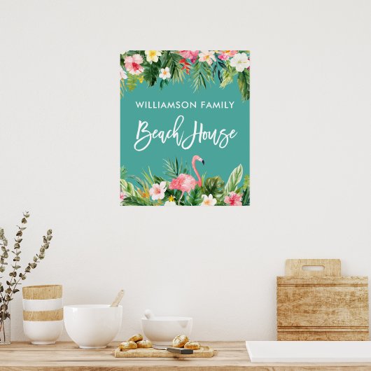 Brush Script Tropical Floral Beach House Poster (Küche)