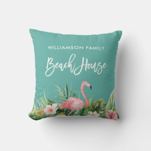 Brush Script Tropical Floral Family Beach House Kissen