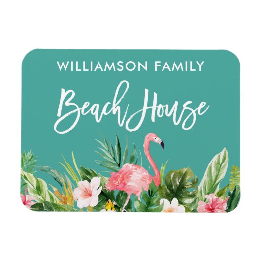 Brush Script Tropical Floral Family Beach House Magnet (Horizontal)