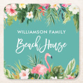 Brush Script Tropical Floral Family Beach House Rechteckiger Pappuntersetzer (Vorderseite)