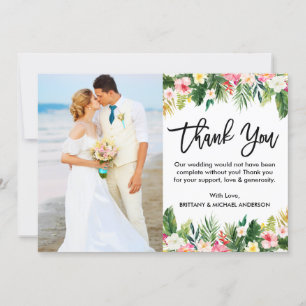 Brush Script Tropical Floral Wedding Foto Dankeskarte