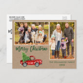Brush Script Truck 2 Foto Kraft Weihnachten Postkarte (Vorne/Hinten)