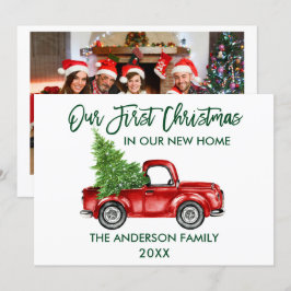 Brush Script Truck Erste Weihnachtsfeier Neues Zuh Feiertagskarte