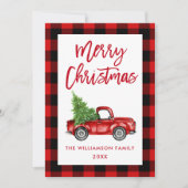 Brush Script Truck Karierte Weihnachtskarte Rot Einladung (Vorderseite)