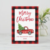 Brush Script Truck Karierte Weihnachtskarte Rot Einladung (Stehend Vorderseite)
