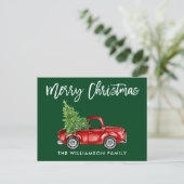 Brush Script Truck Weihnachts-FOTO BACK Green Postkarte (Stehend Vorderseite)
