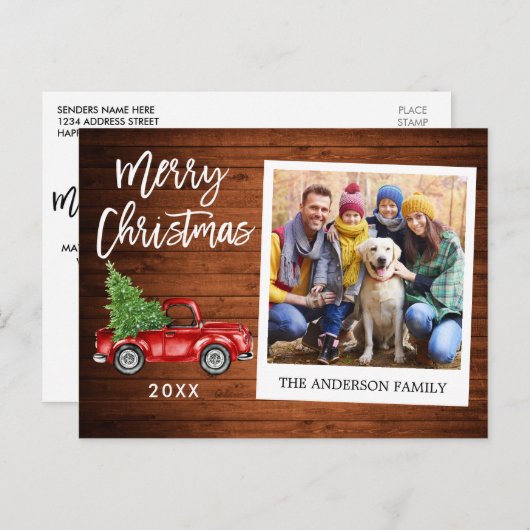 Brush Script Truck Wood Instant Foto Weihnachten Postkarte (Vorne/Hinten)