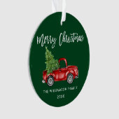 Brush Script Vintag Red Truck Green Ornament (Vorderseite)