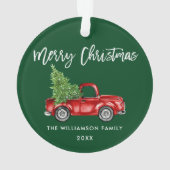Brush Script Vintag Red Truck Green Ornament (Rückseite)