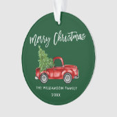 Brush Script Vintag Red Truck Green Ornament (Vorderseite)