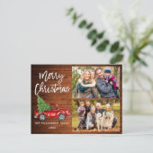 Brush Script Vintag Truck 2 Foto Weihnachtswald Postkarte (Stehend Vorderseite)